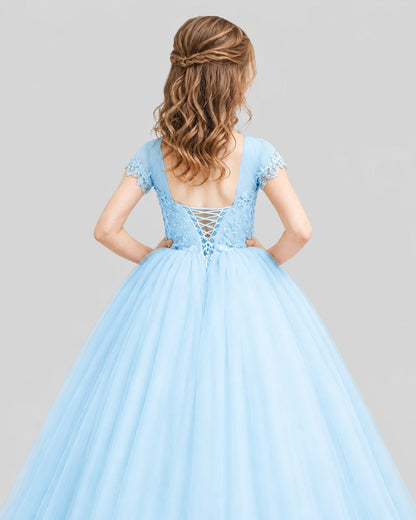 Baby Blue Ball Gown Girls Pageant Dresses Back