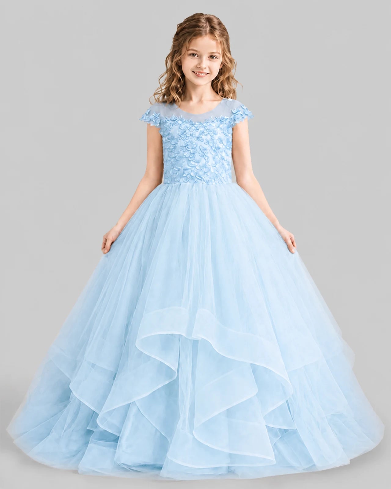 Baby Blue Ball Gown Girls Pageant Dresses Detail