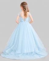 Baby Blue Ball Gown Girls Pageant Dresses Front