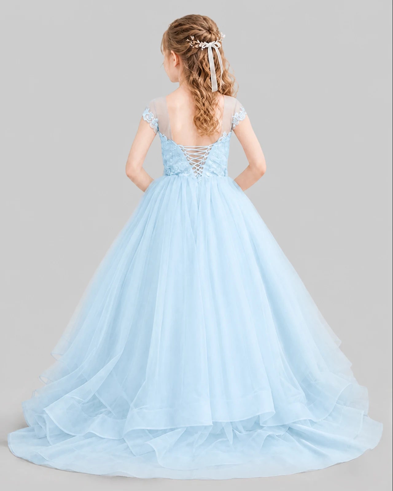 Baby Blue Ball Gown Girls Pageant Dresses Front