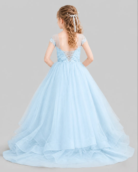 Baby Blue Ball Gown Girls Pageant Dresses Front