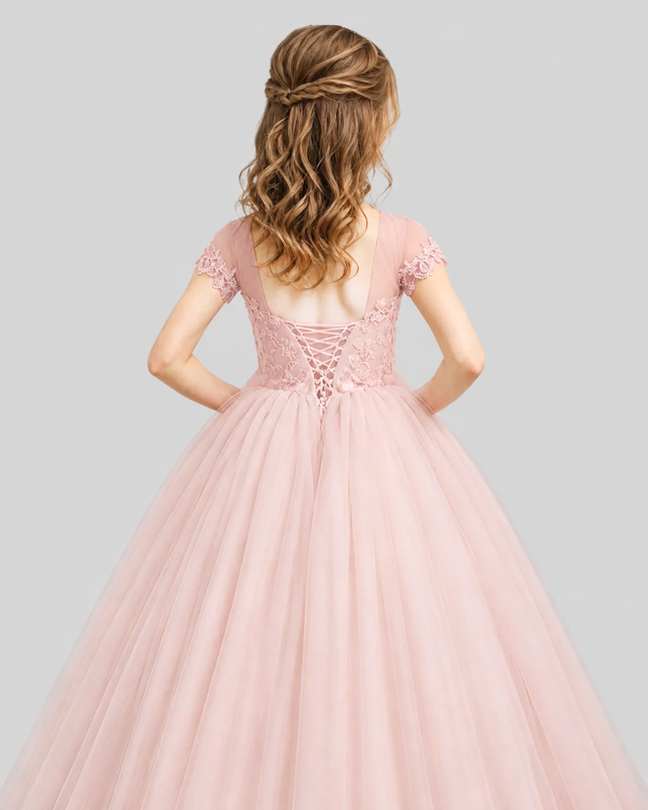 Blush pink Ball Gown Girls Pageant Dresses Back