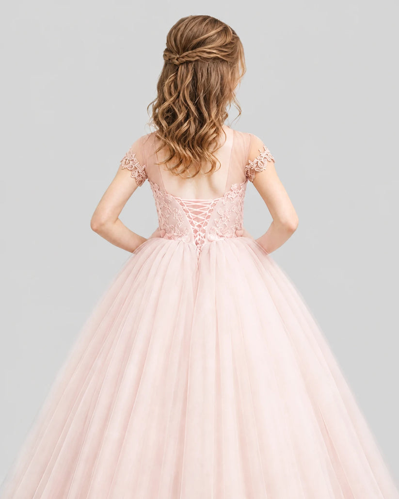 Blush pink Ball Gown Girls Pageant Dresses Back