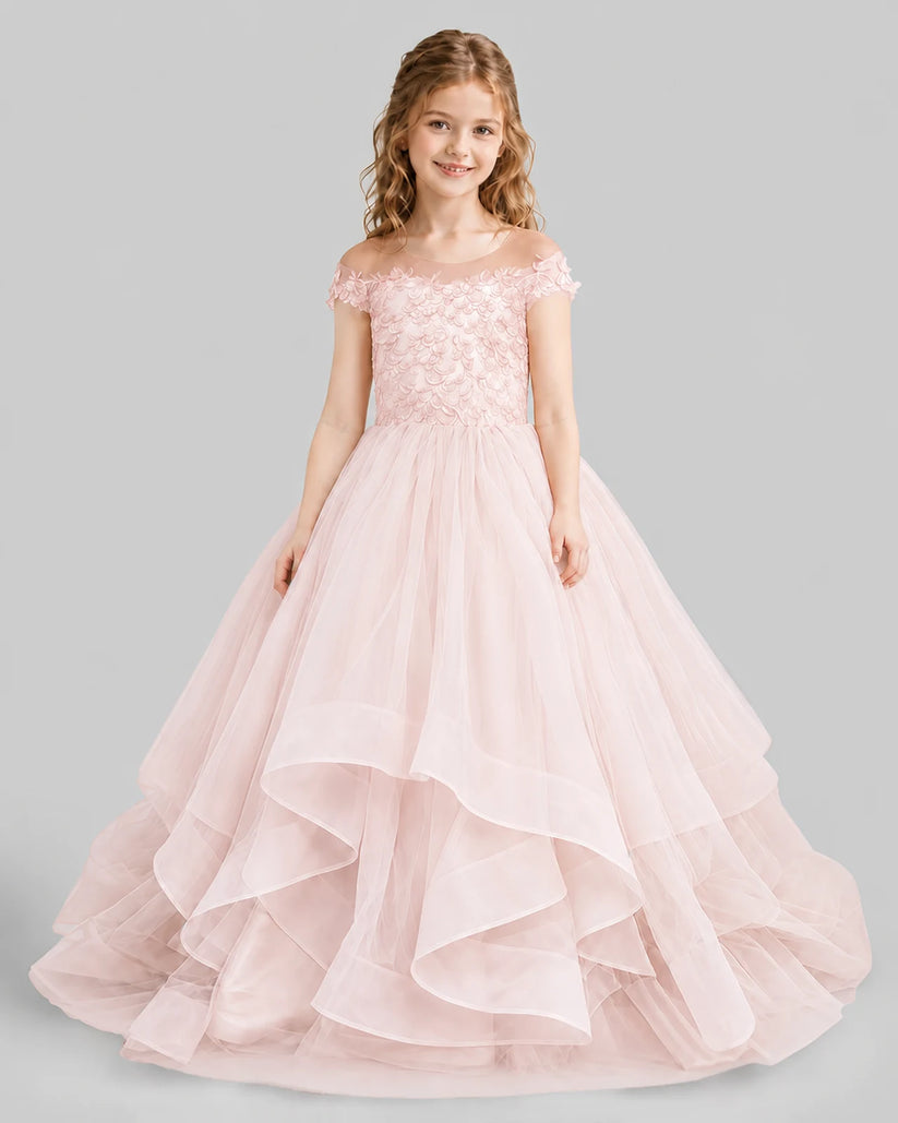 Blush pink Ball Gown Girls Pageant Dresses Detail