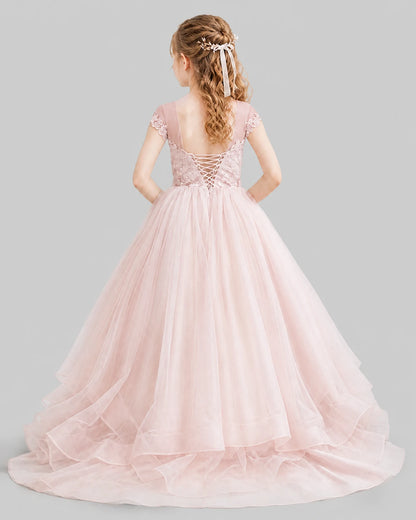 Blush pink Ball Gown Girls Pageant Dresses Front