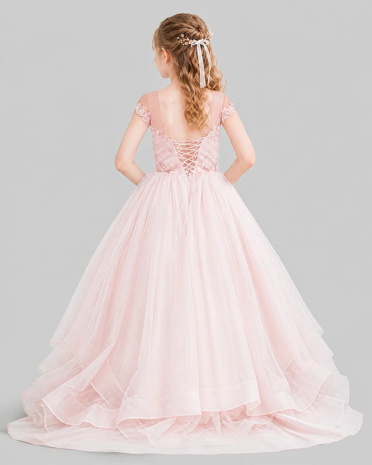 Blush pink Ball Gown Girls Pageant Dresses Front