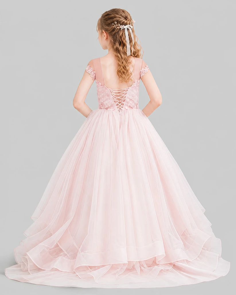 Blush pink Ball Gown Girls Pageant Dresses Front