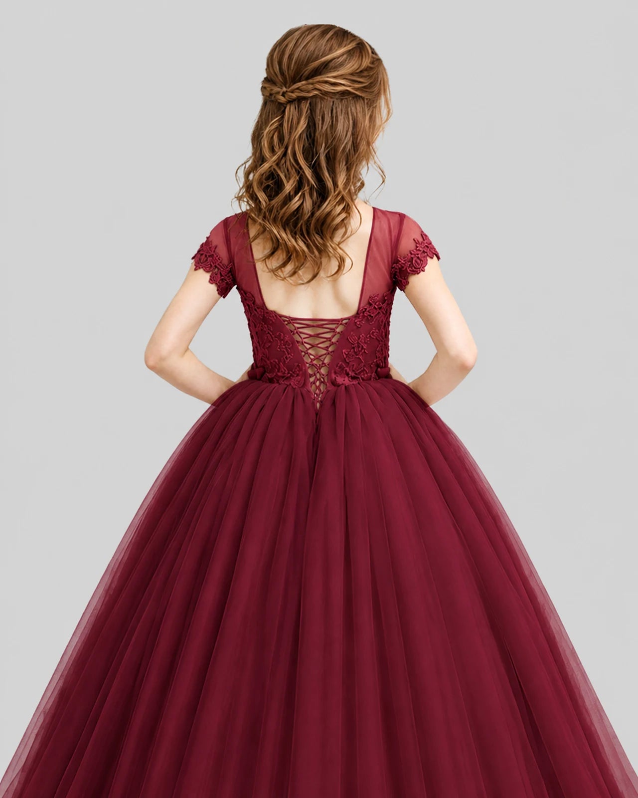 Burgundy Ball Gown Girls Pageant Dresses Back