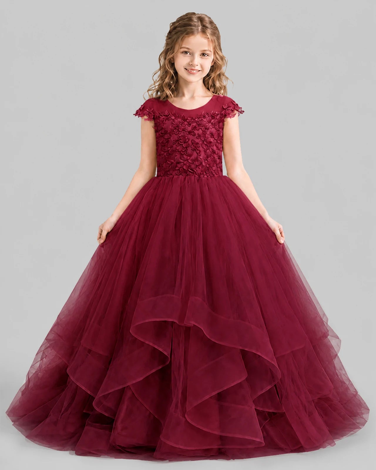 Burgundy Ball Gown Girls Pageant Dresses Detail
