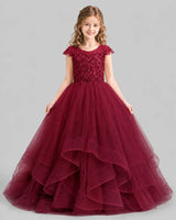 Burgundy Ball Gown Girls Pageant Dresses Detail