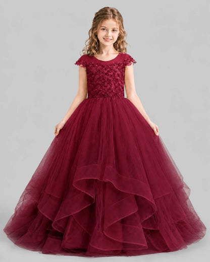 Burgundy Ball Gown Girls Pageant Dresses Detail