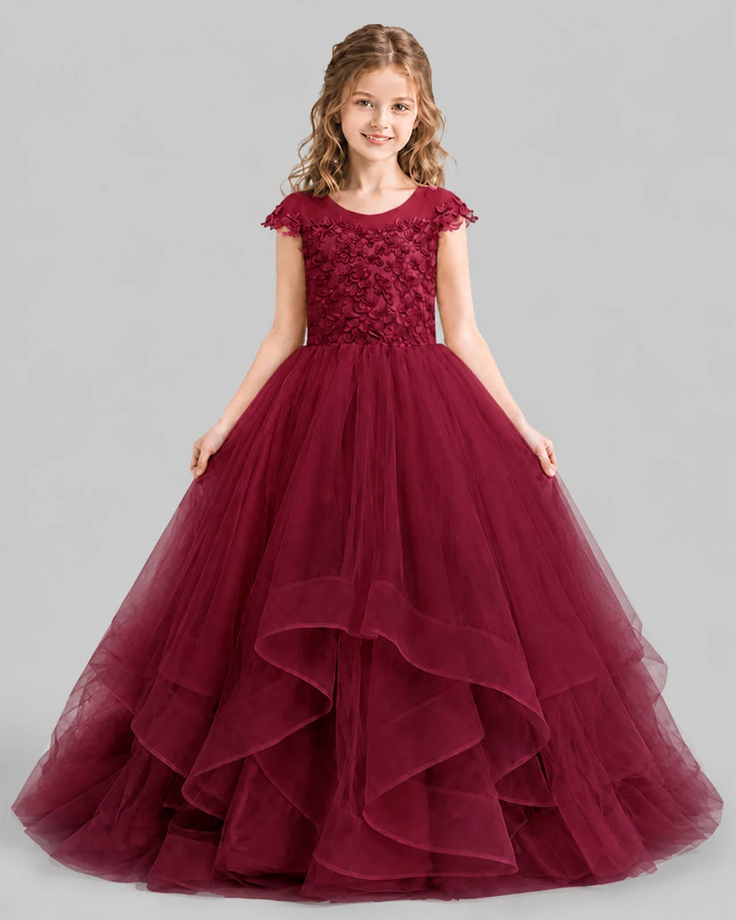 Burgundy Ball Gown Girls Pageant Dresses Detail