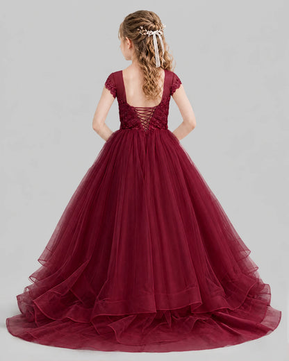Burgundy Ball Gown Girls Pageant Dresses Front