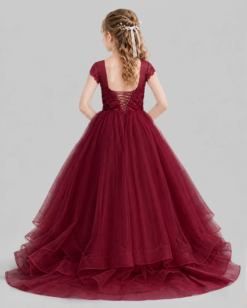 Burgundy Ball Gown Girls Pageant Dresses Front