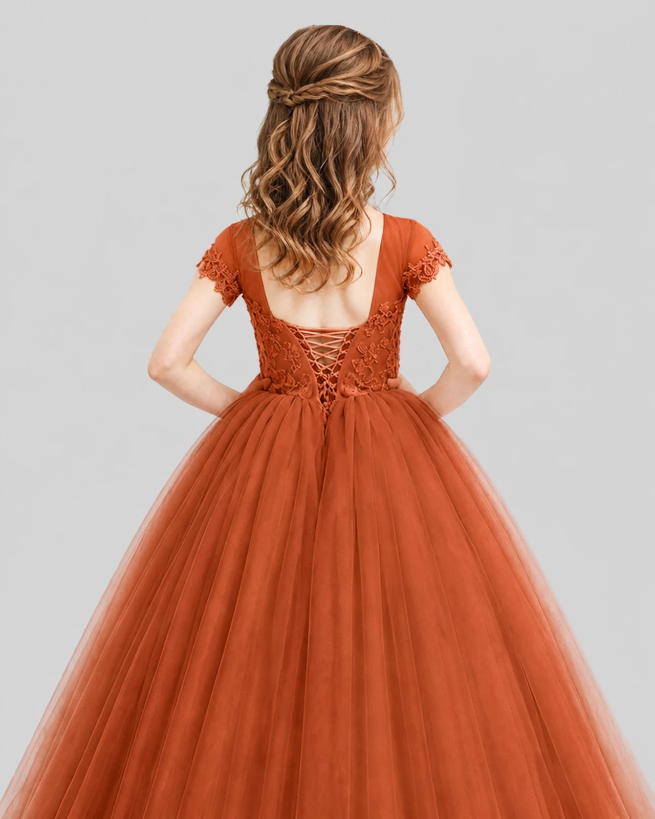 Burnt Orange Ball Gown Girls Pageant Dresses Back