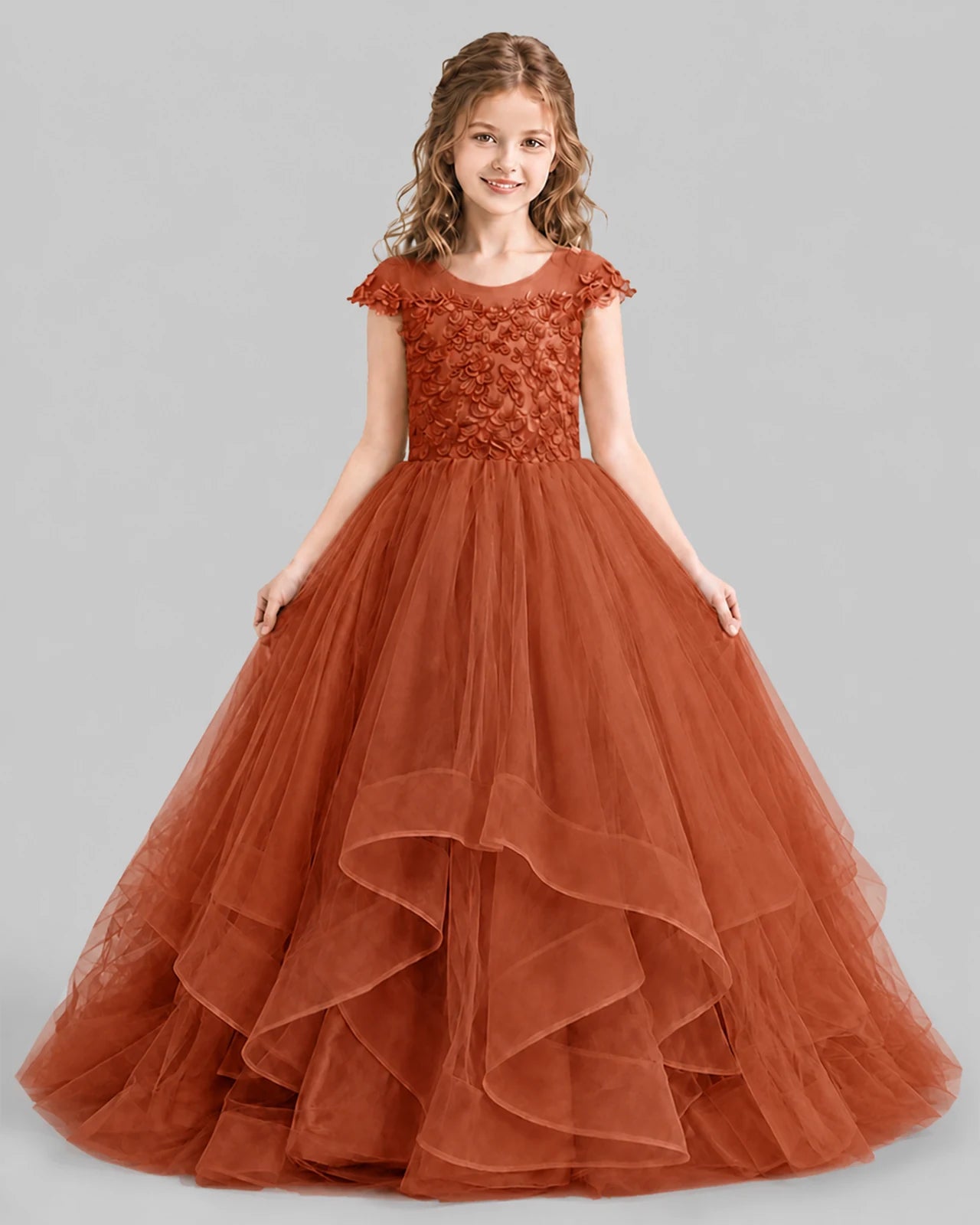 Burnt Orange Ball Gown Girls Pageant Dresses Detail
