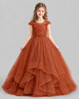 Burnt Orange Ball Gown Girls Pageant Dresses Detail