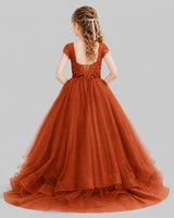 Burnt Orange Ball Gown Girls Pageant Dresses Front