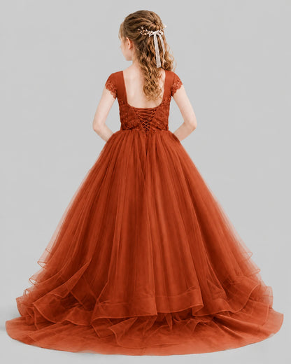 Burnt Orange Ball Gown Girls Pageant Dresses Front