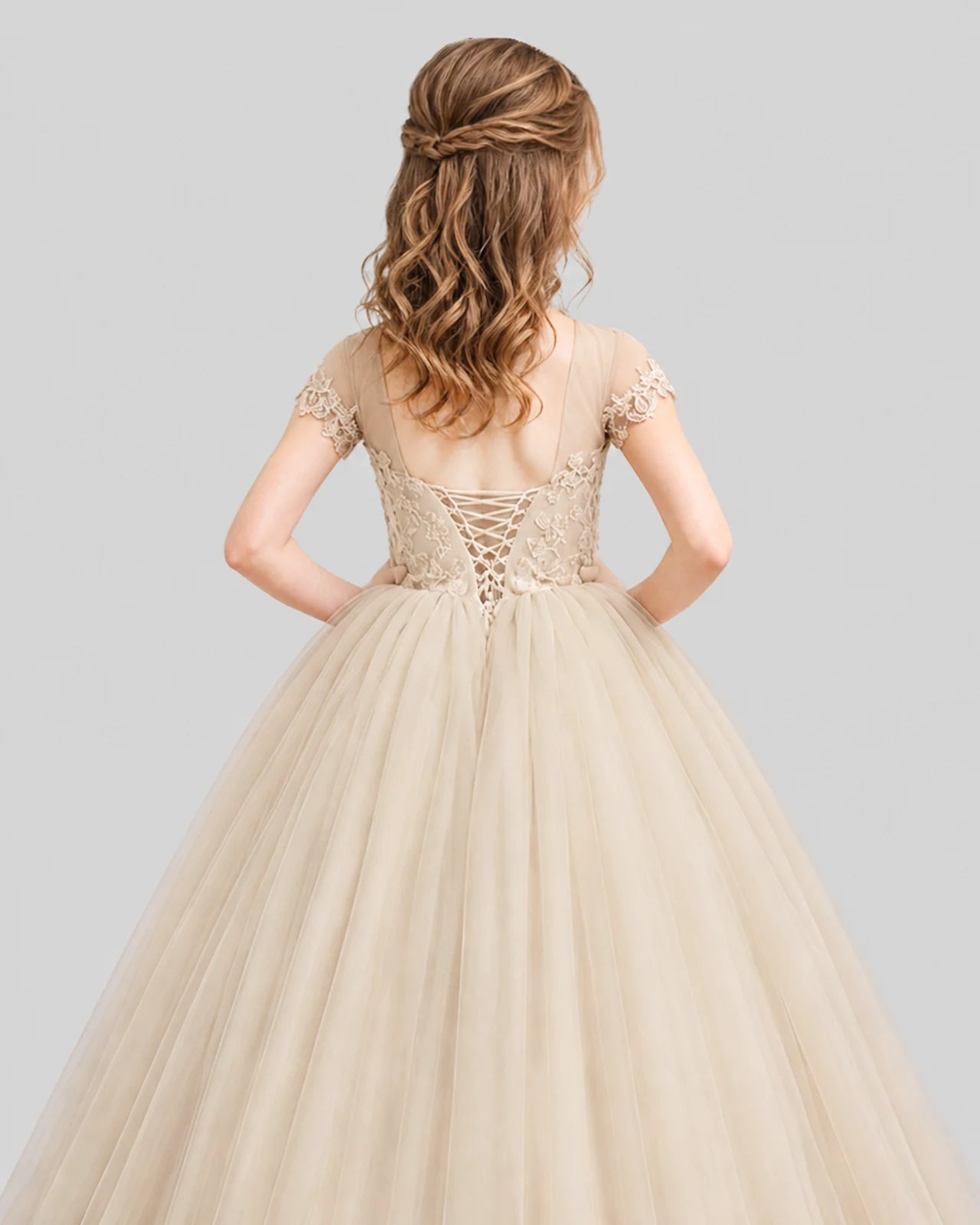 Champagne Ball Gown Girls Pageant Dresses Back