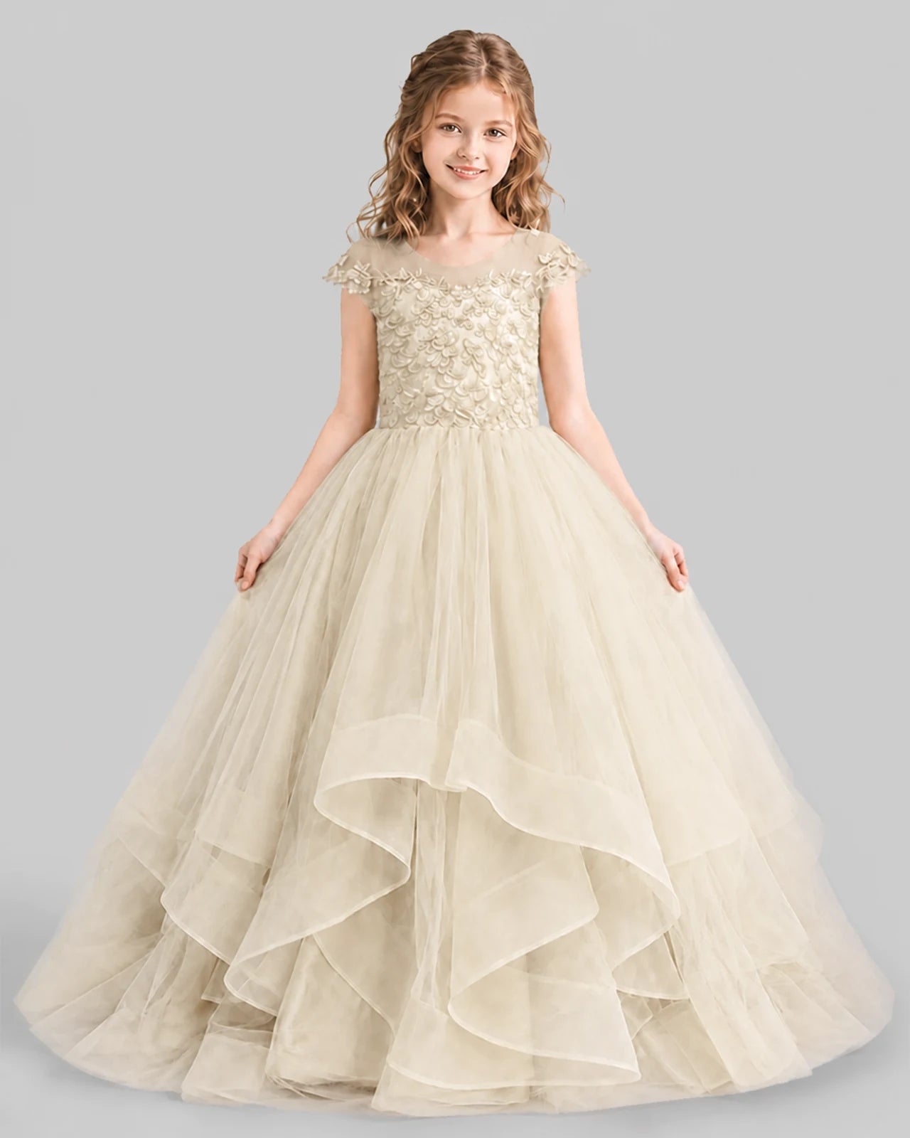 Champagne Ball Gown Girls Pageant Dresses Detail