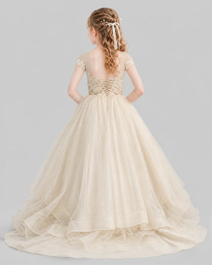 Champagne Ball Gown Girls Pageant Dresses Front