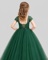 Dark Green Ball Gown Girls Pageant Dresses Back