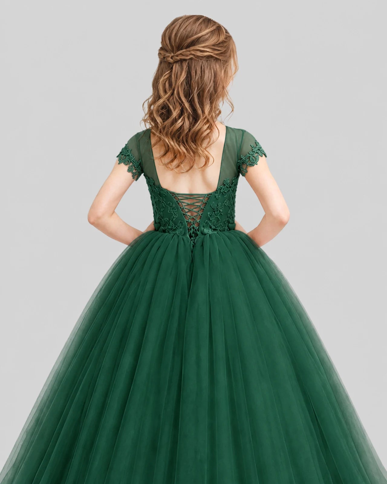 Dark Green Ball Gown Girls Pageant Dresses Back