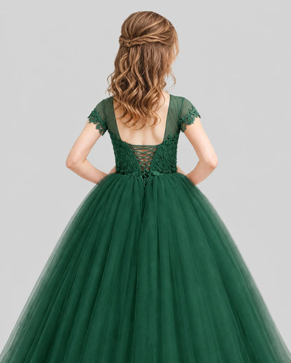 Dark Green Ball Gown Girls Pageant Dresses Back
