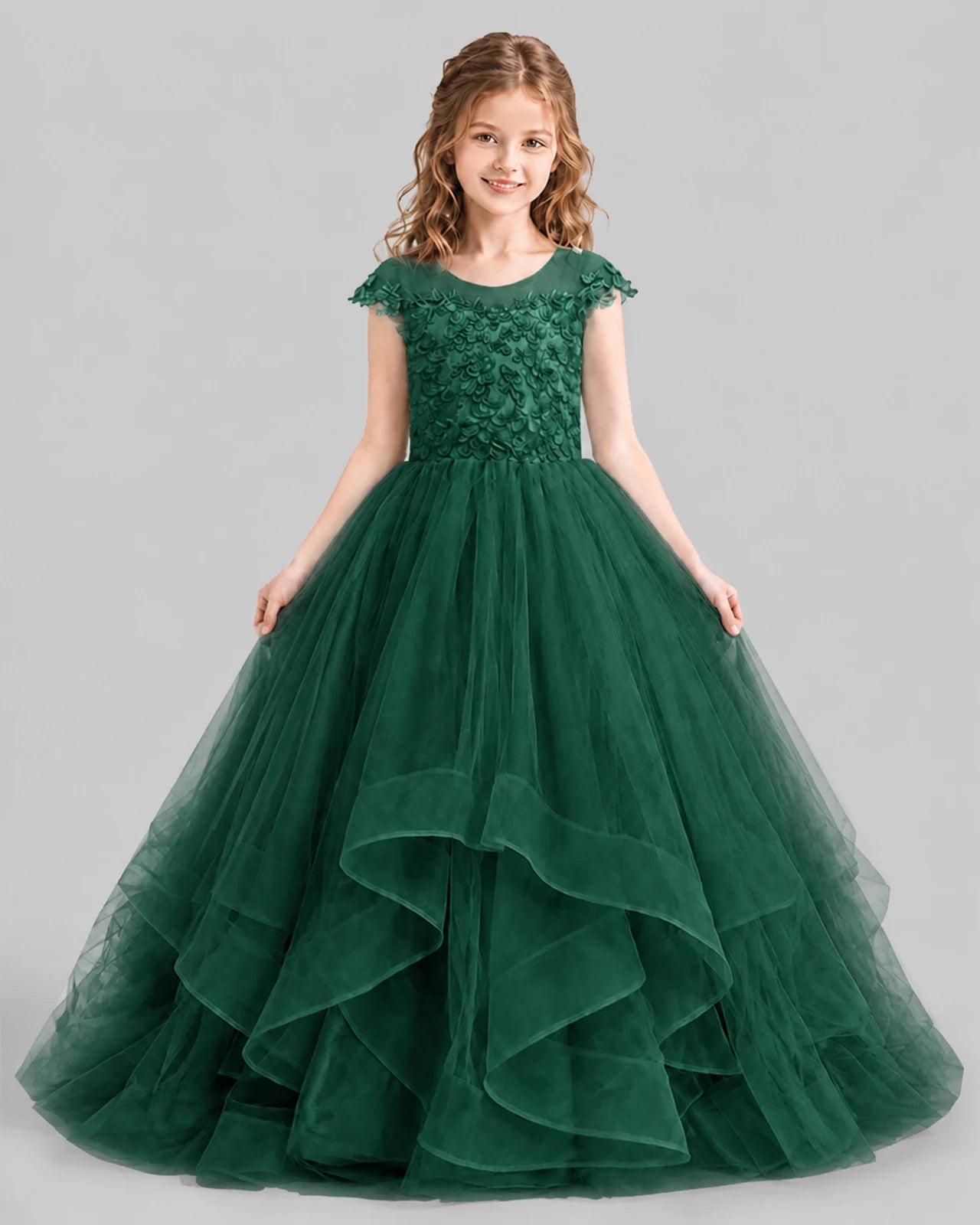 Dark Green Ball Gown Girls Pageant Dresses Detail
