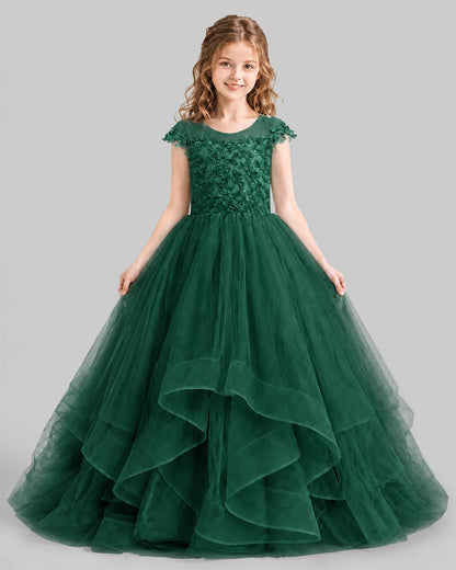 Dark Green Ball Gown Girls Pageant Dresses Detail