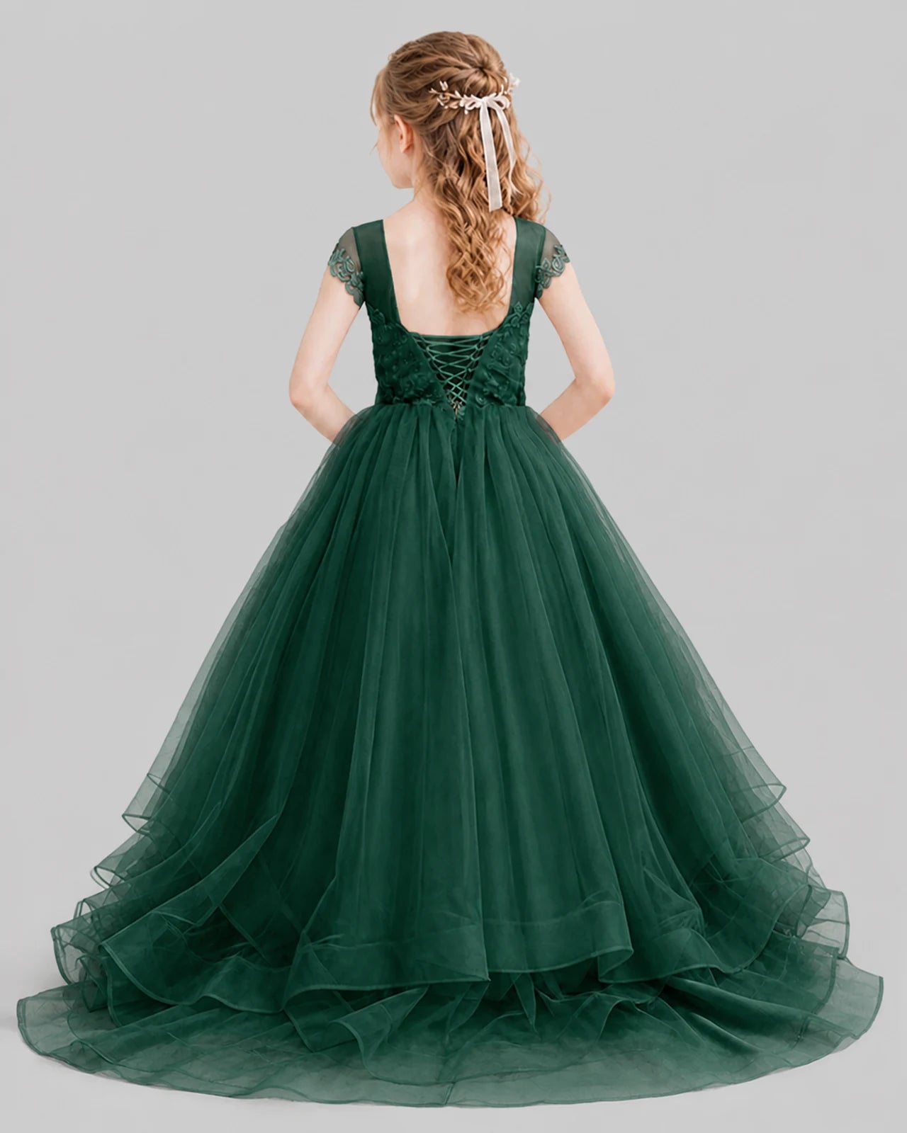 Dark Green Ball Gown Girls Pageant Dresses Front
