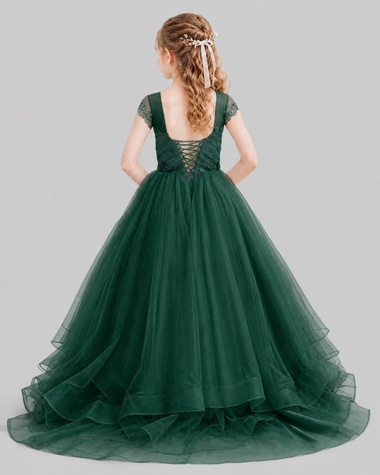 Dark Green Ball Gown Girls Pageant Dresses Front