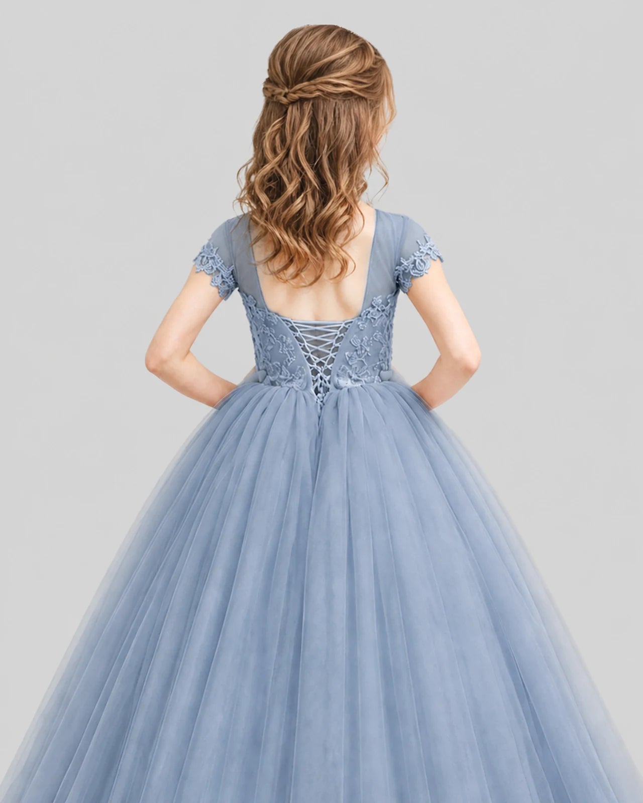 Dusty Blue Ball Gown Girls Pageant Dresses Back