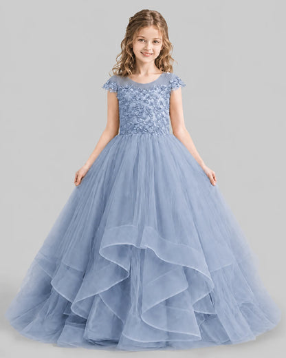 Dusty Blue Ball Gown Girls Pageant Dresses Detail
