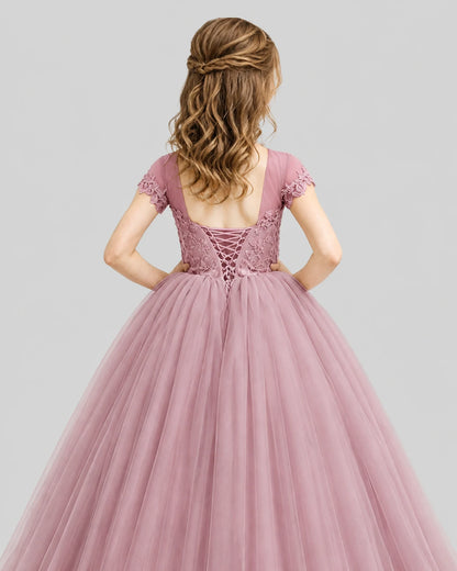 Dusty Rose Ball Gown Girls Pageant Dresses Back