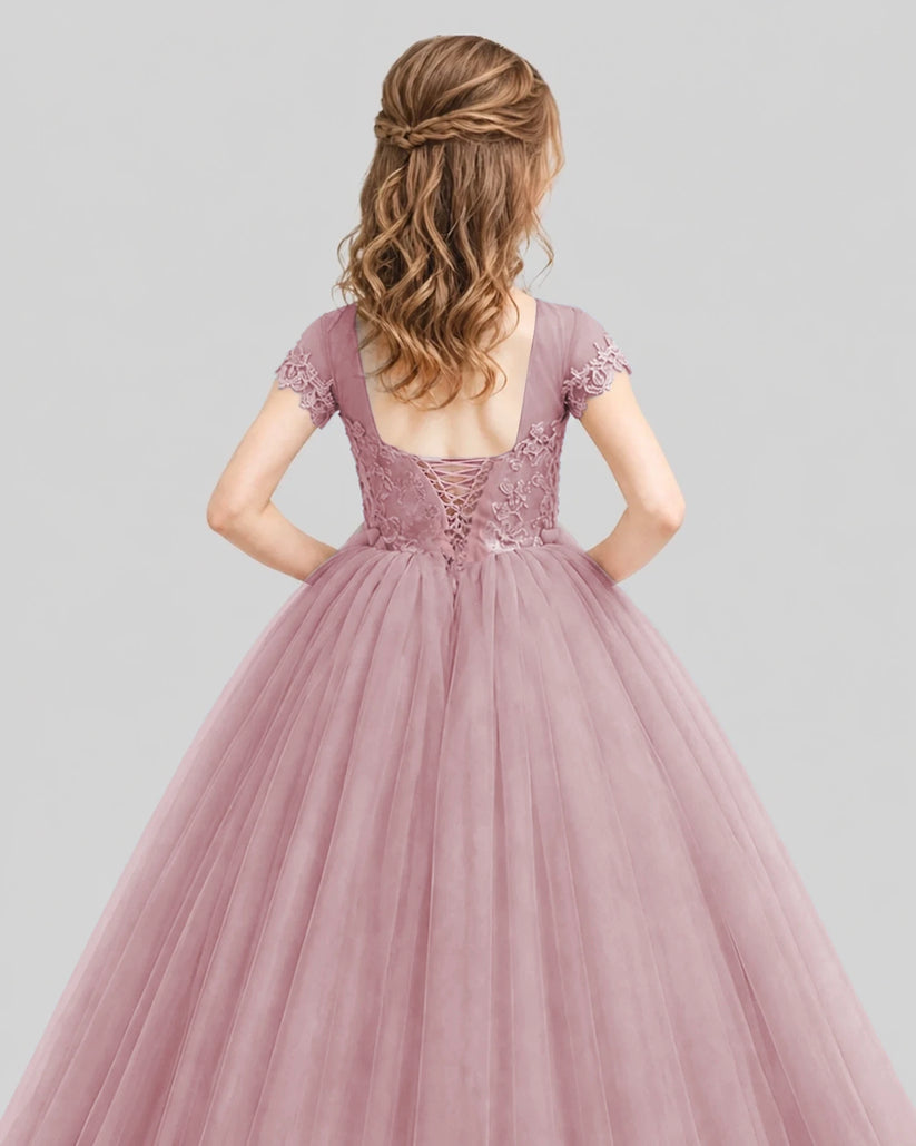 Dusty Rose Ball Gown Girls Pageant Dresses Back