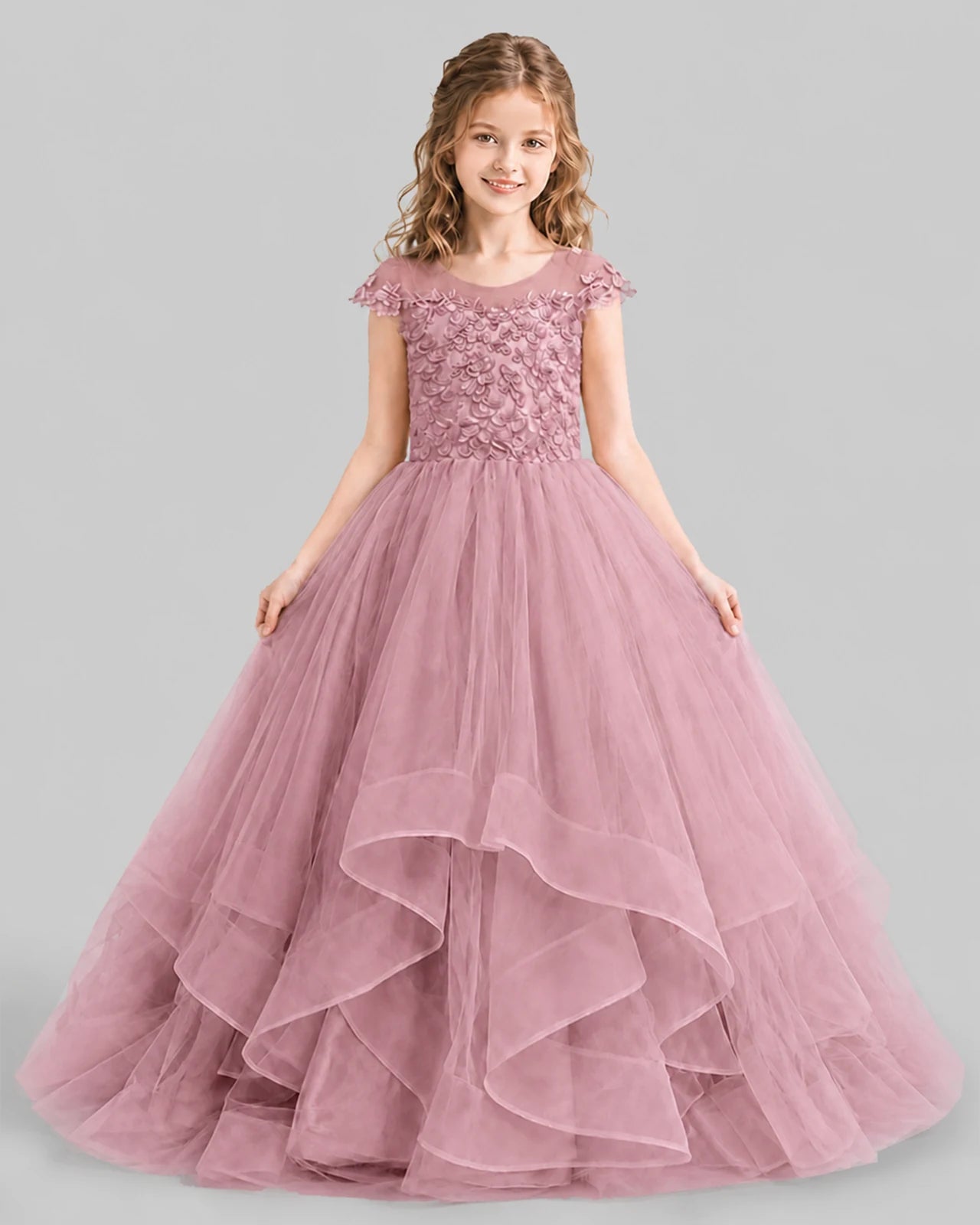 Dusty Rose Ball Gown Girls Pageant Dresses Detail