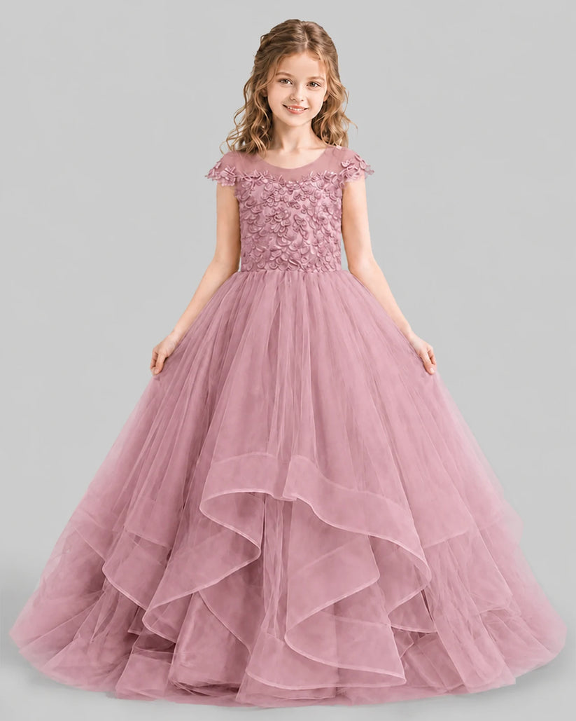 Dusty Rose Ball Gown Girls Pageant Dresses Detail