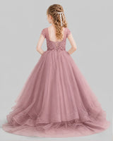 Dusty Rose Ball Gown Girls Pageant Dresses Front