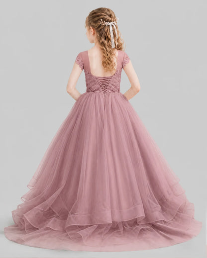 Dusty Rose Ball Gown Girls Pageant Dresses Front