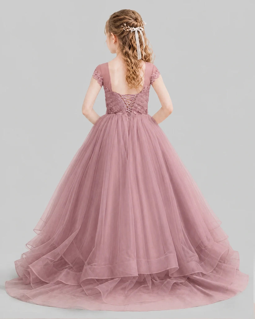 Dusty Rose Ball Gown Girls Pageant Dresses Front