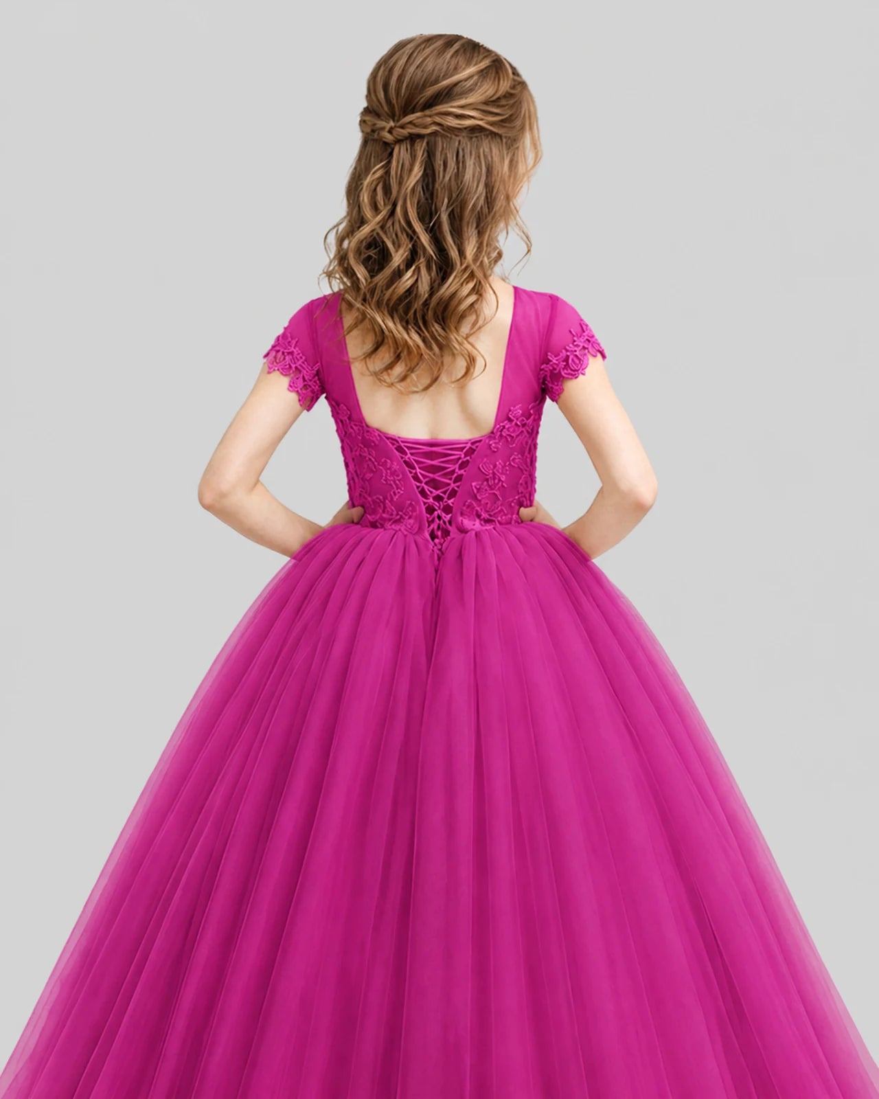 Hot pink Ball Gown Girls Pageant Dresses Back