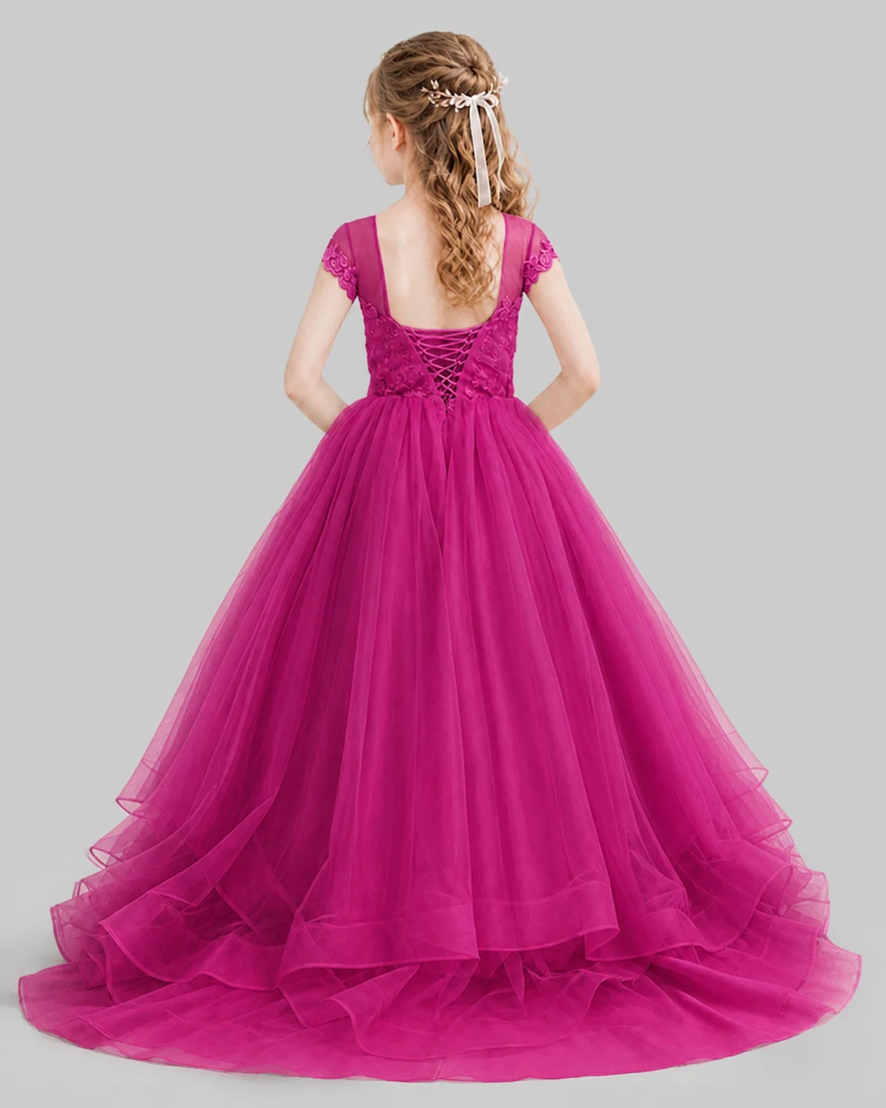 Hot pink Ball Gown Girls Pageant Dresses Front