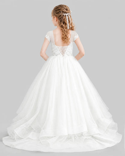 Ivory Ball Gown Girls Pageant Dresses Front