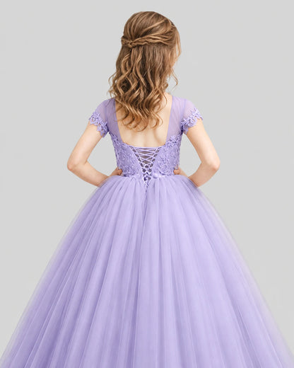Lilac Ball Gown Girls Pageant Dresses Back