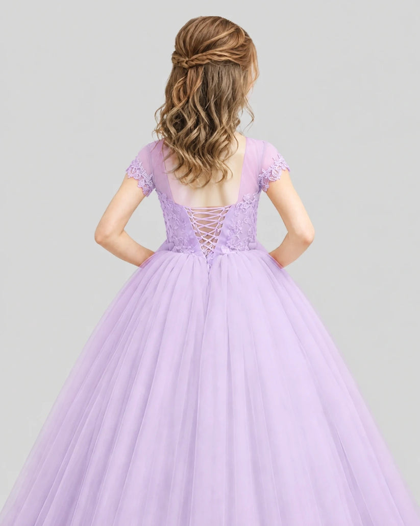 Lilac Ball Gown Girls Pageant Dresses Back