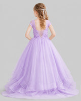 Lilac Ball Gown Girls Pageant Dresses Front
