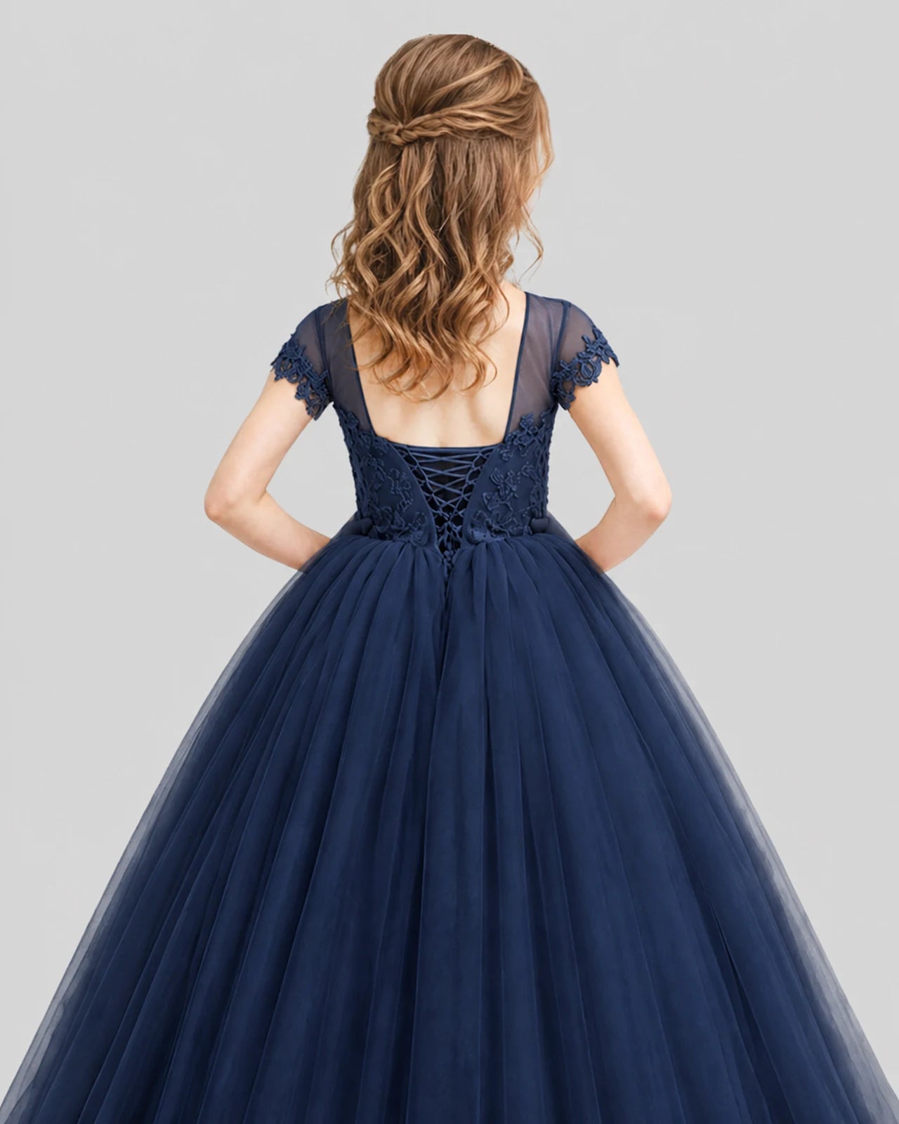 Navy blue Ball Gown Girls Pageant Dresses Back