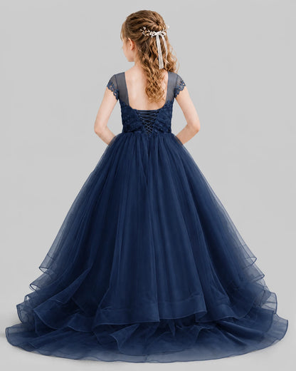 Navy blue Ball Gown Girls Pageant Dresses Front